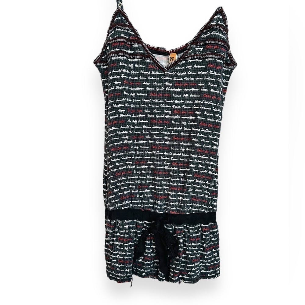 John Galliano Vintage 00s Y2K Black Red Graphic print Strappy Mini Romper Medium